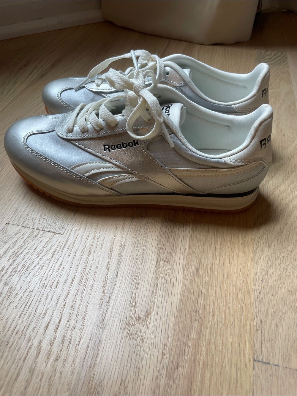 Reebok Silver and White Retro Runner Sneakers